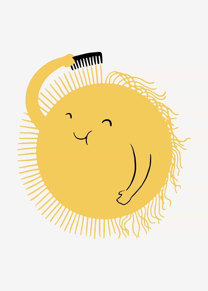 Cartoon Sun Combing Its Rays