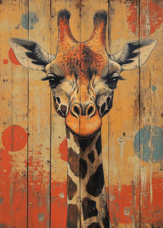 Giraffe Portrait on Wood Panel | Whimsical Wildlife Art