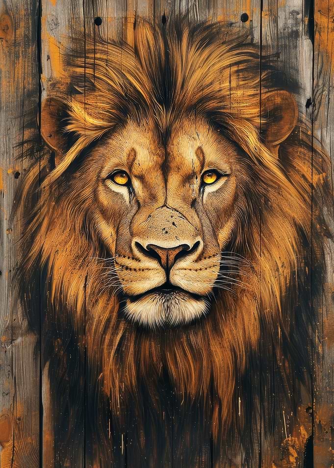Lion Portrait on Wood | Bold Safari Animal Portrait