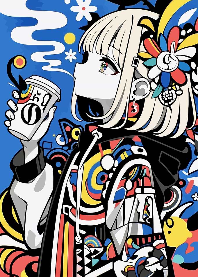 Anime Girl with Coffee Cup