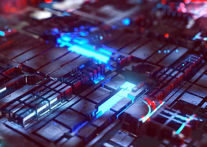 Futuristic Circuit Board with Blue Lights