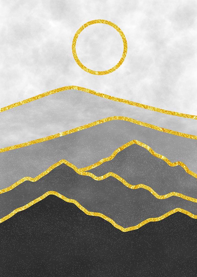 Golden Mountain Range with Sun