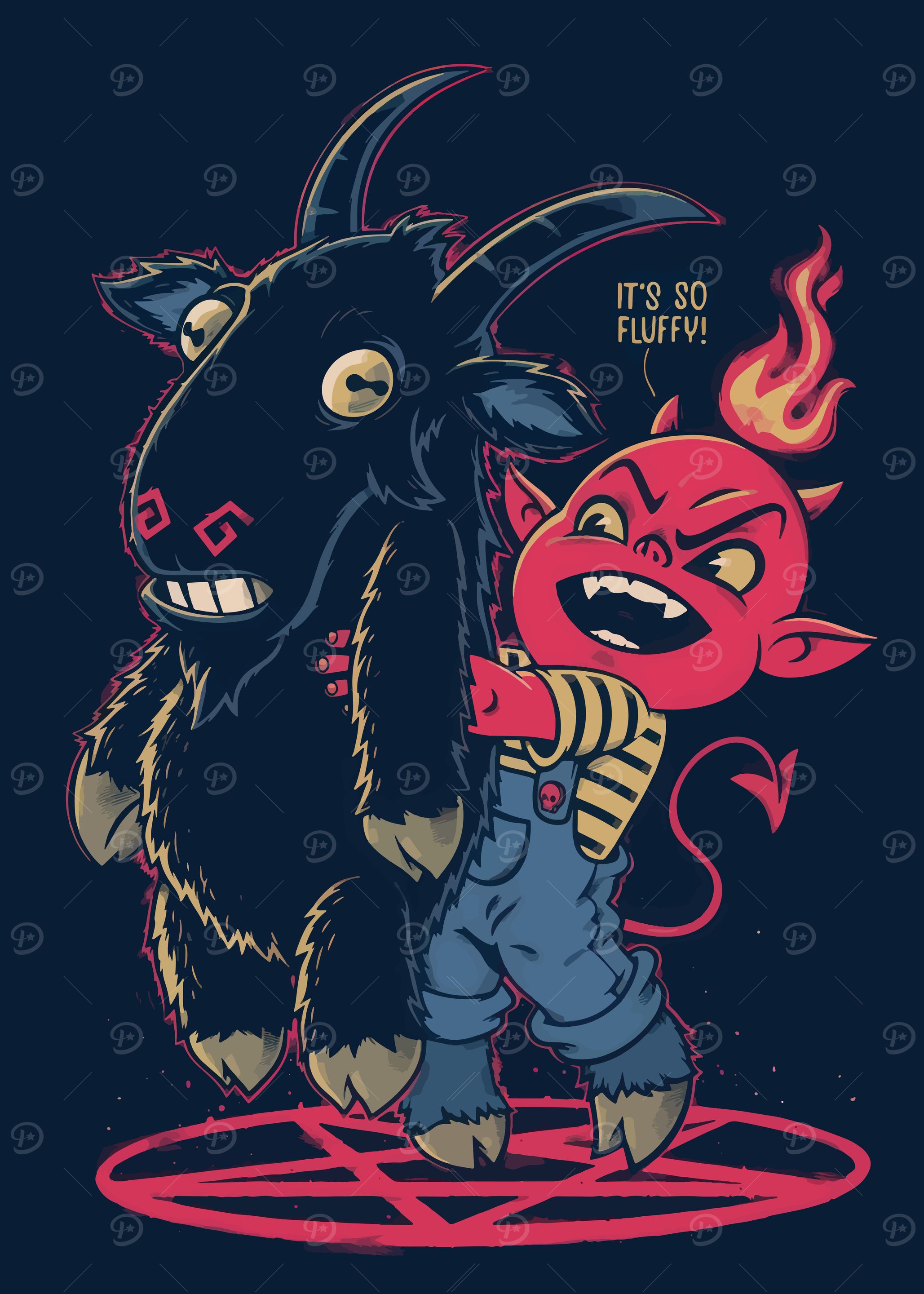 Devil and Fluffy Goat Cartoon Illustration