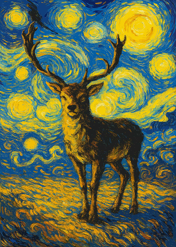 Deer in Starry Night Style