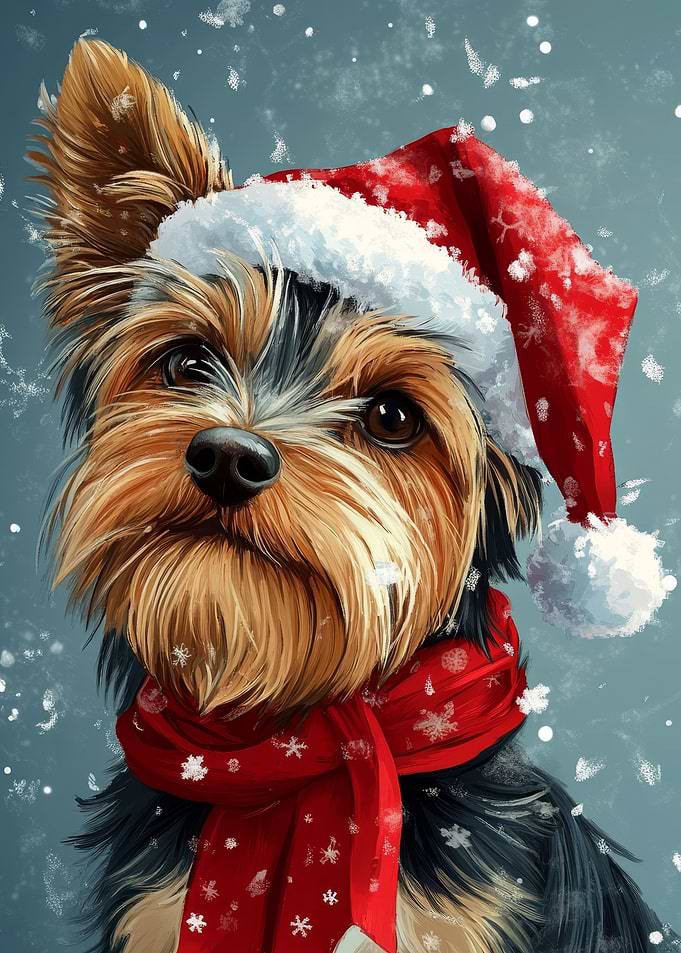 Yorkie Christmas Portrait | Yorkshire Terrier in Santa Hat