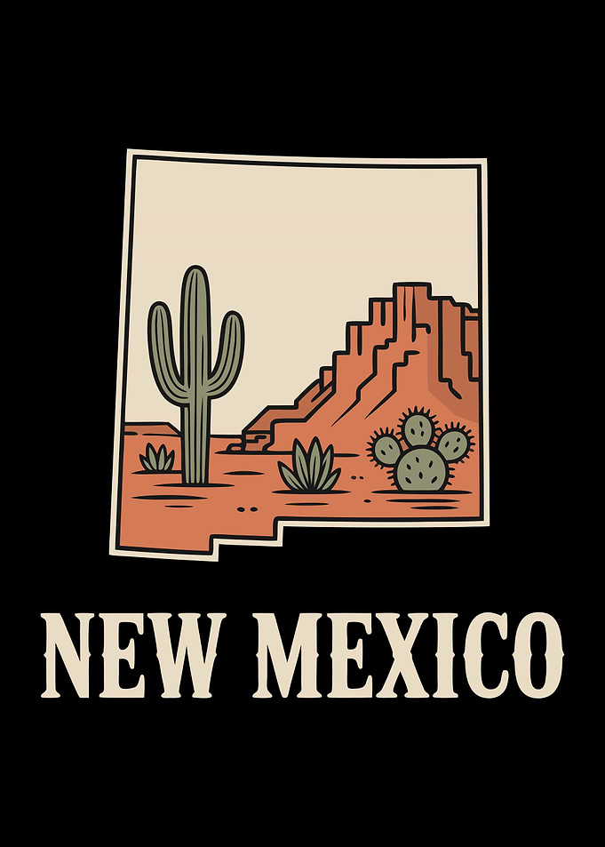 New Mexico Desert Landscape Illustration