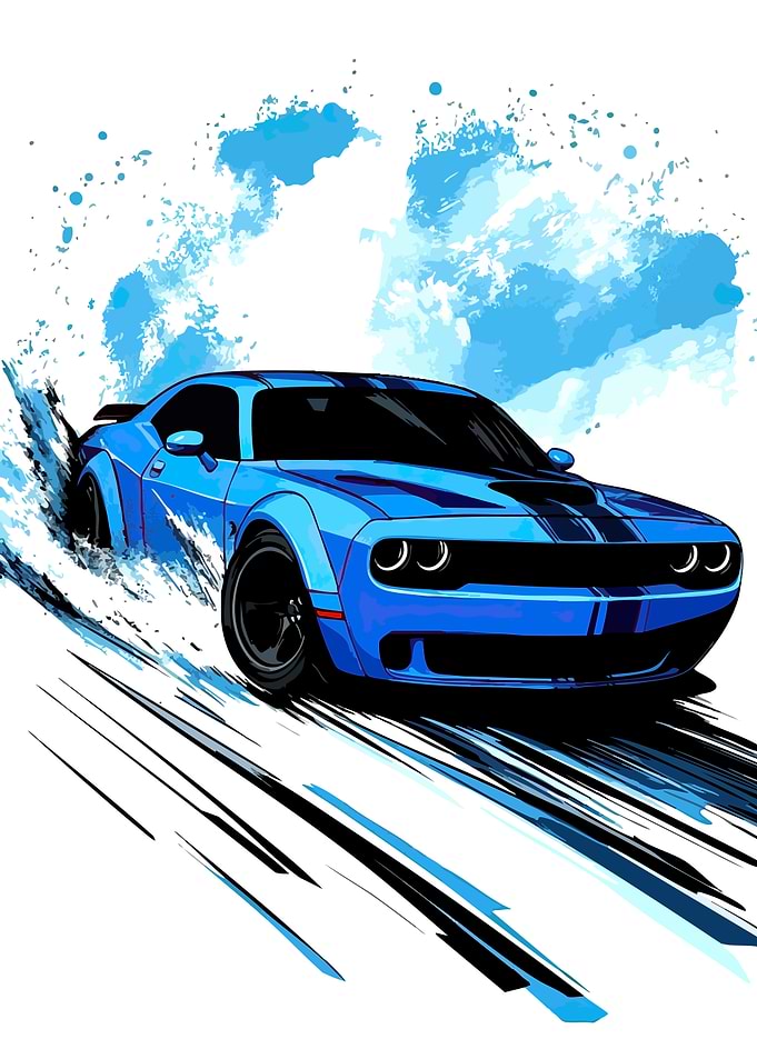Blue Dodge Challenger Illustration