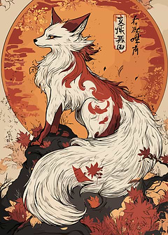 Fox Spirit in Autumn Landscape