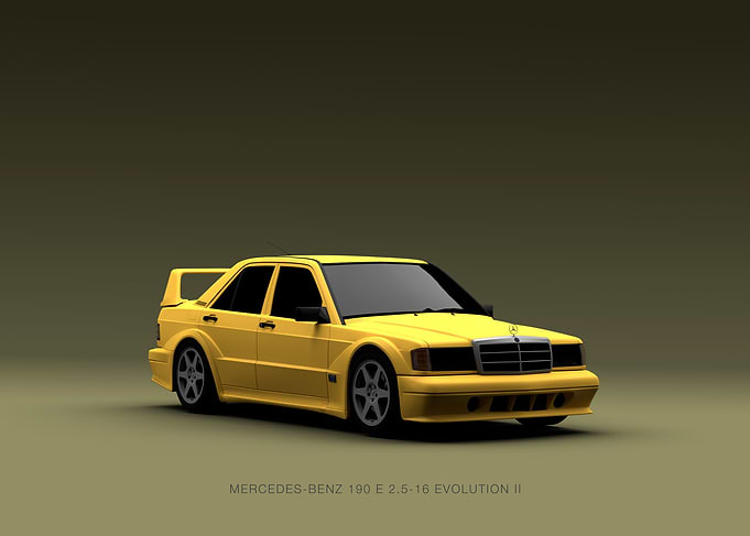Yellow Mercedes-Benz 190E 2.5-16 Evolution II