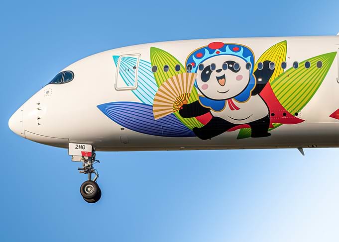 Sichuan Airlines A350-900 in flight, with panda livery