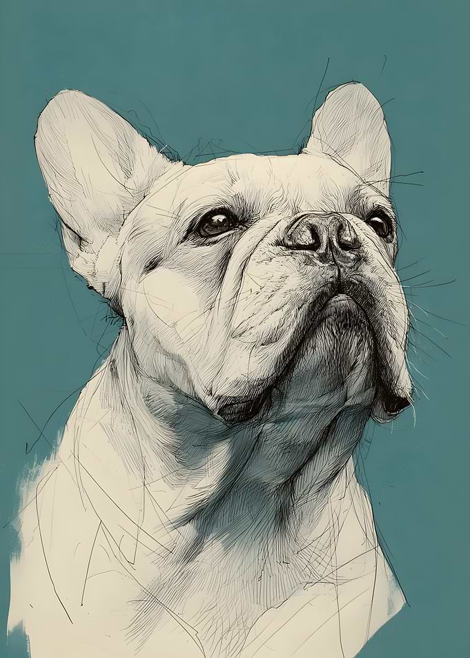 French Bulldog Portrait On Teal Background