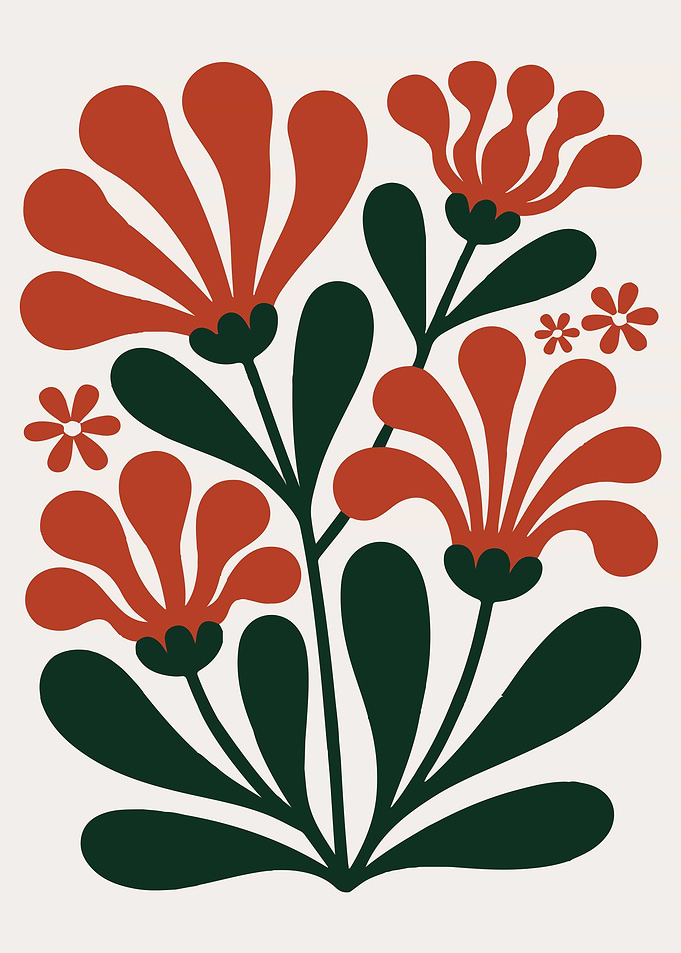 Floral Illustration with Red Flowers