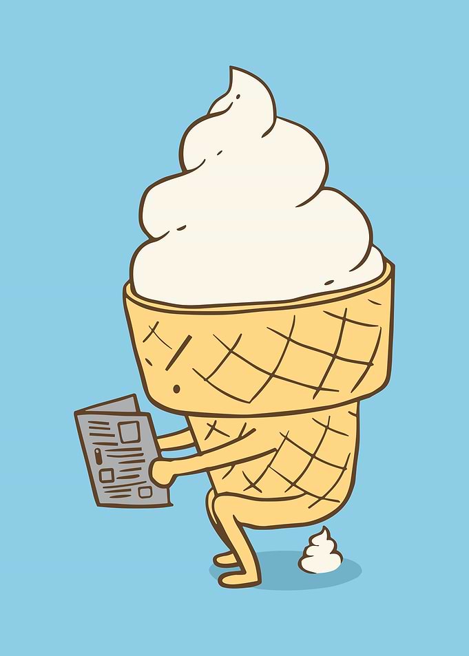 Ice Cream Cone Reading Newspaper