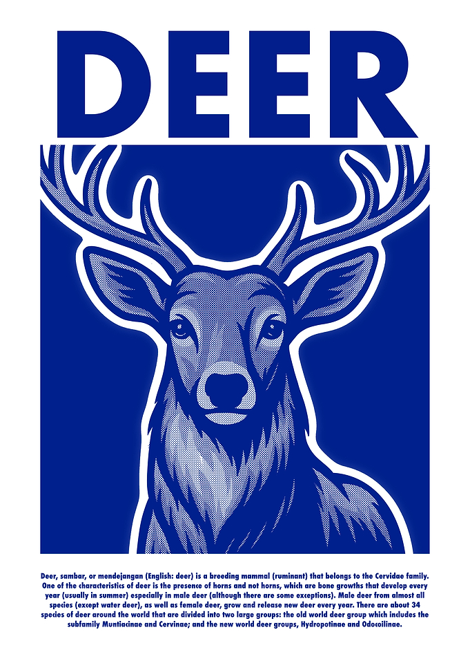 Deer Illustration in Blue and White