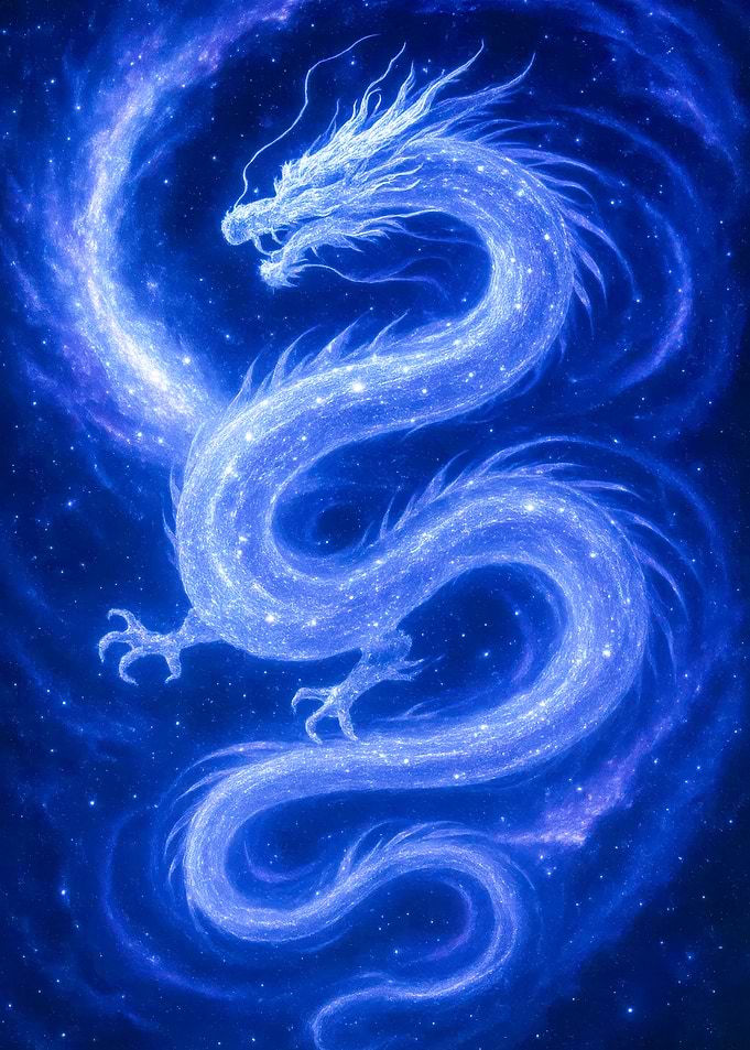 Celestial Blue Dragon in Starry Sky