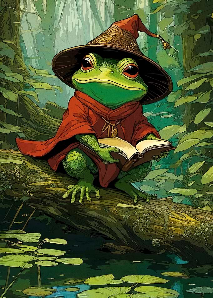 Frog Reading Book Forest