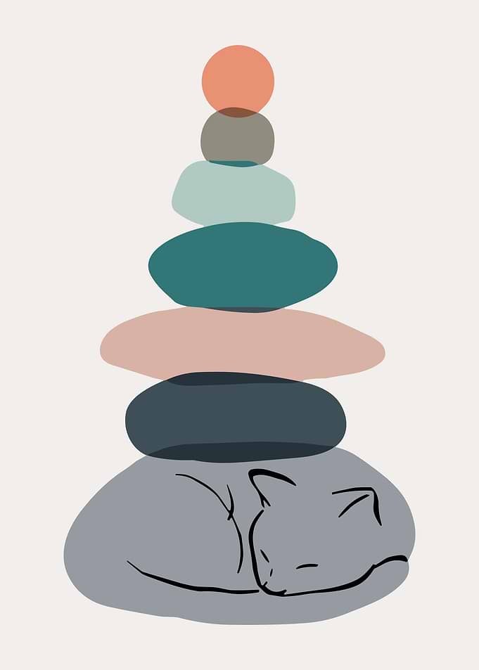 Minimalist Cat and Stone Stack Art