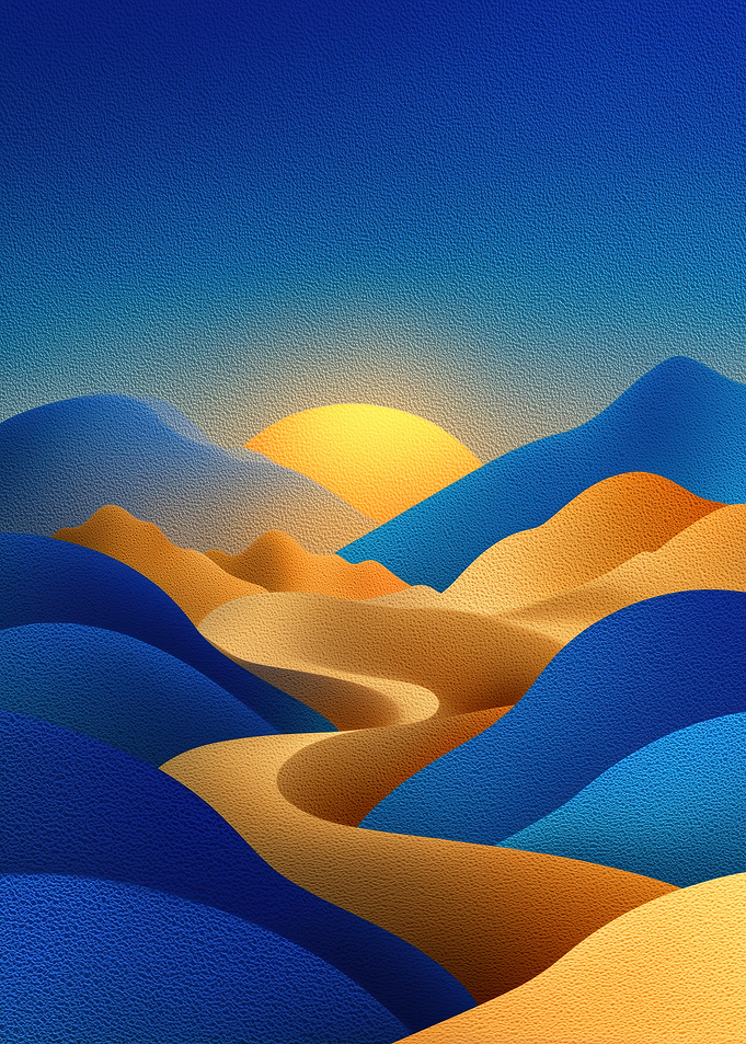 Abstract Desert Landscape with Rising Sun