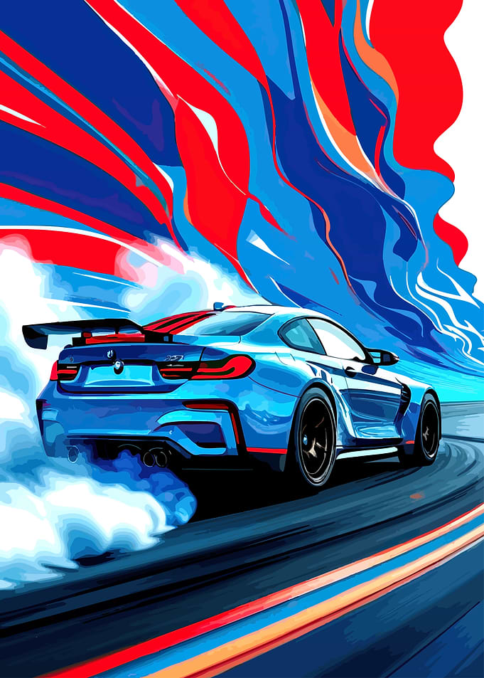Blue BMW M4 Drifting Art