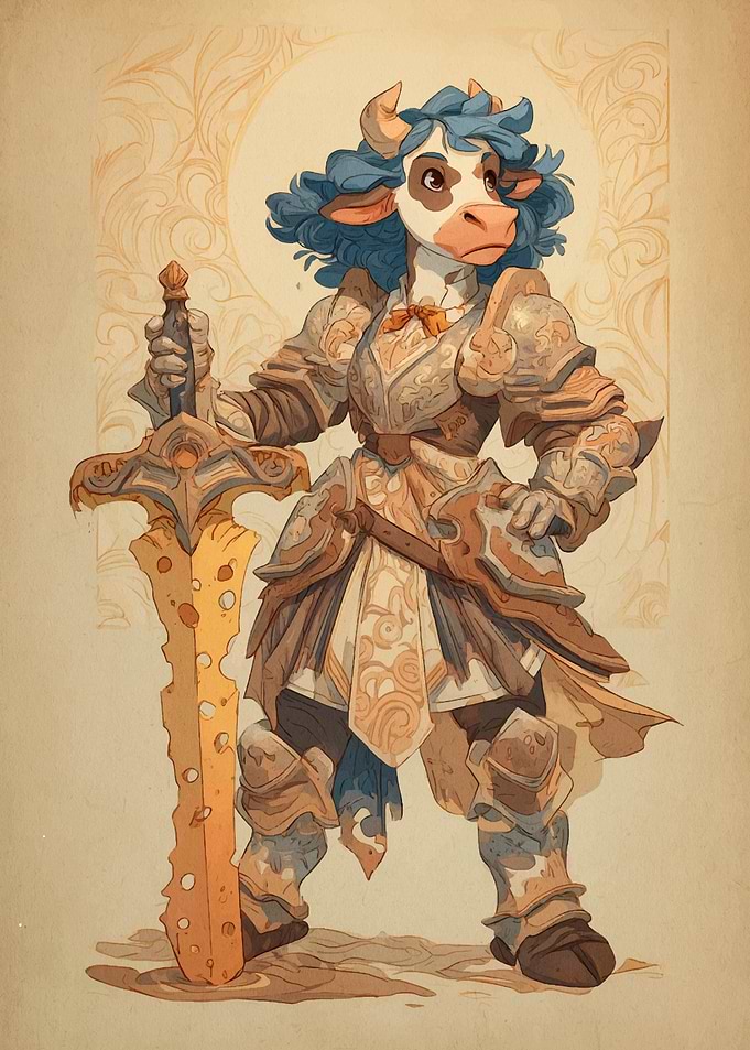 Cow Knight with Cheese Sword