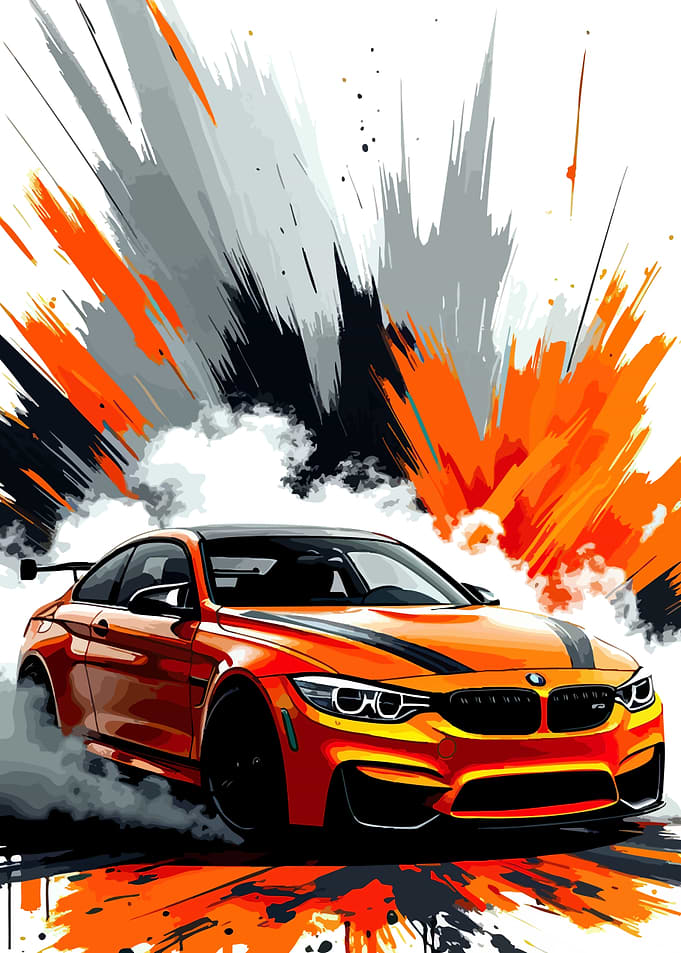 Orange BMW M4 Digital Art
