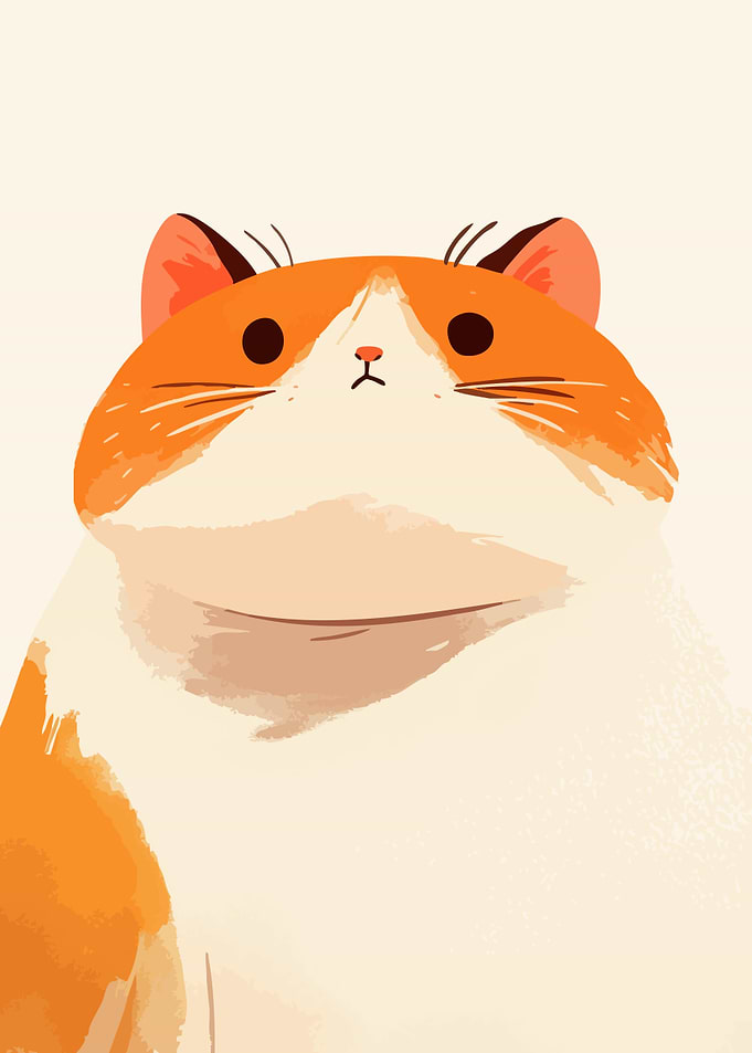 Cute Funny Orange Cat Minimalist Art Illustration