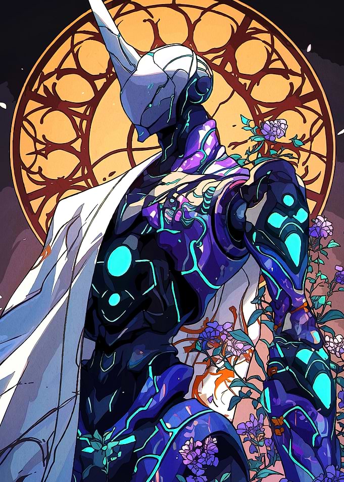 Cybernetic Figure Floral Accents