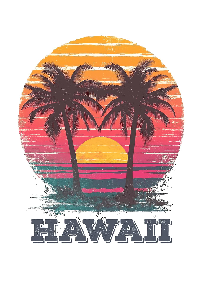 Summer Vacation In Hawaii Palm Trees Retro Sunset Vintage