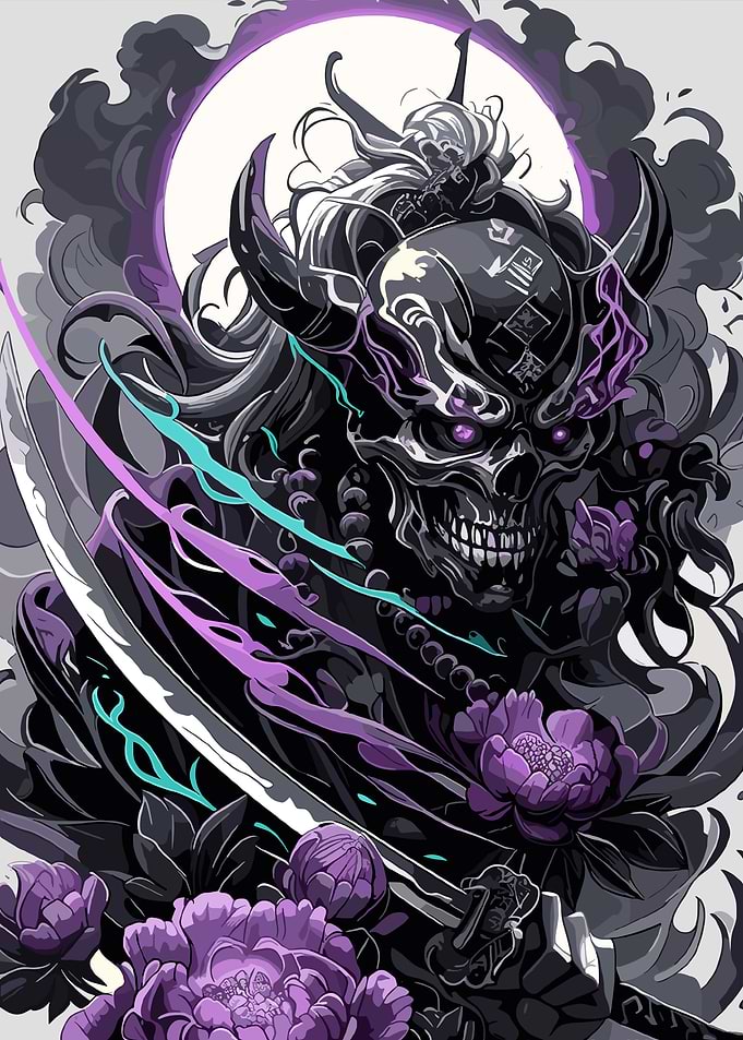 Demon Samurai with Flowers