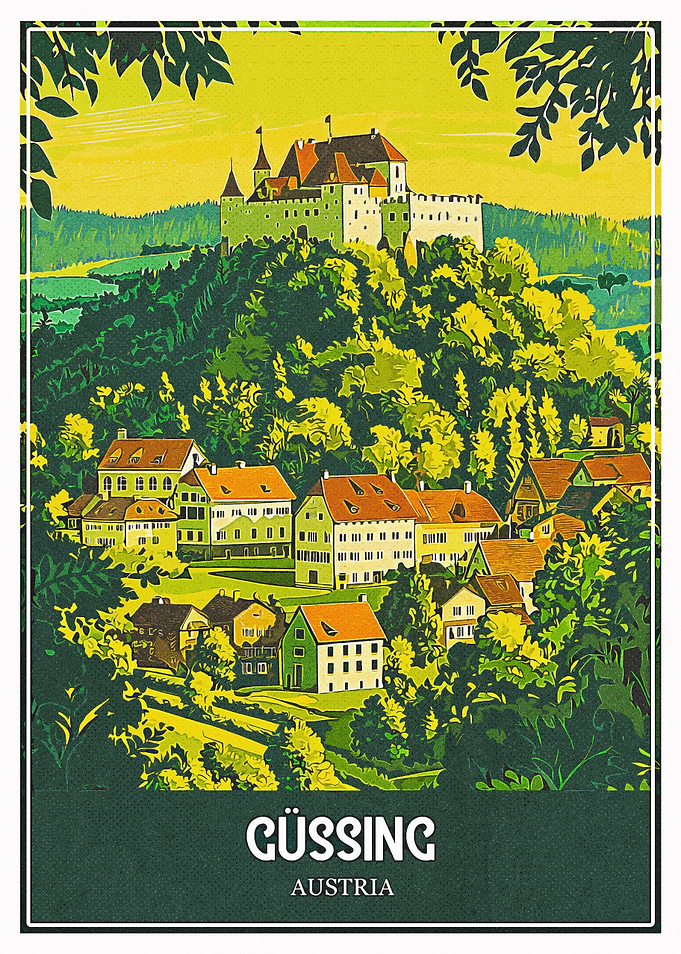 Güssing Austria Vintage Travel Poster