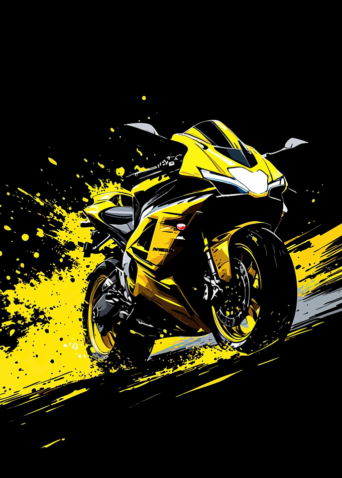 Yellow Motorcycle on Black Background