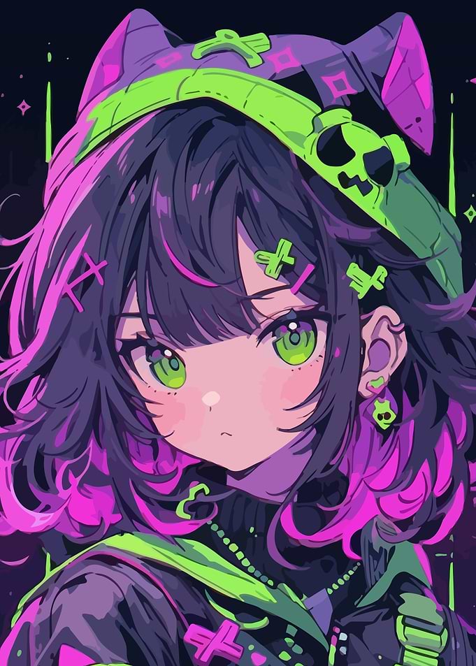 Anime Girl with Skull Hat