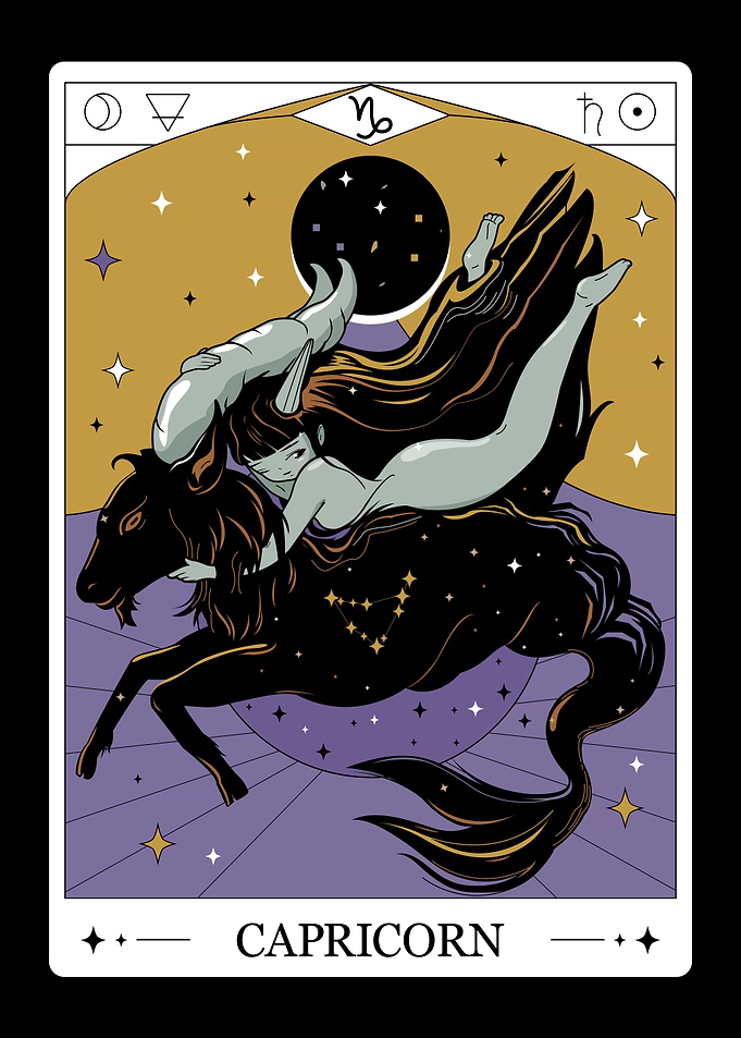 Capricorn Zodiac sign. Tarot Card Art Poster