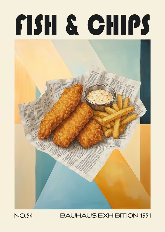 Fish and Chips Mid Century Bauhaus