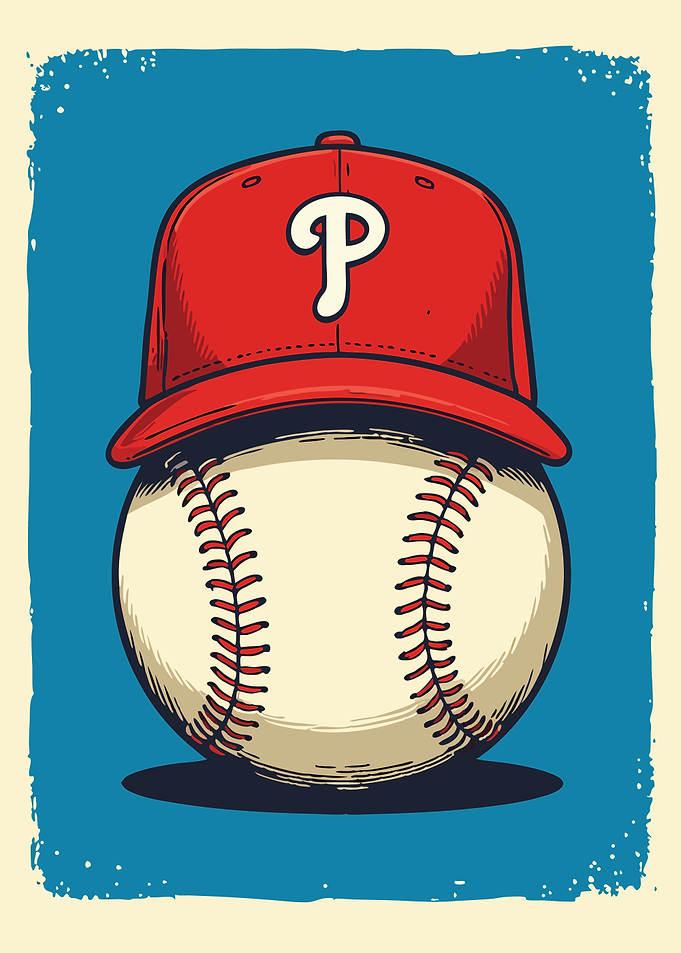 Baseball with Phillies Cap Illustration