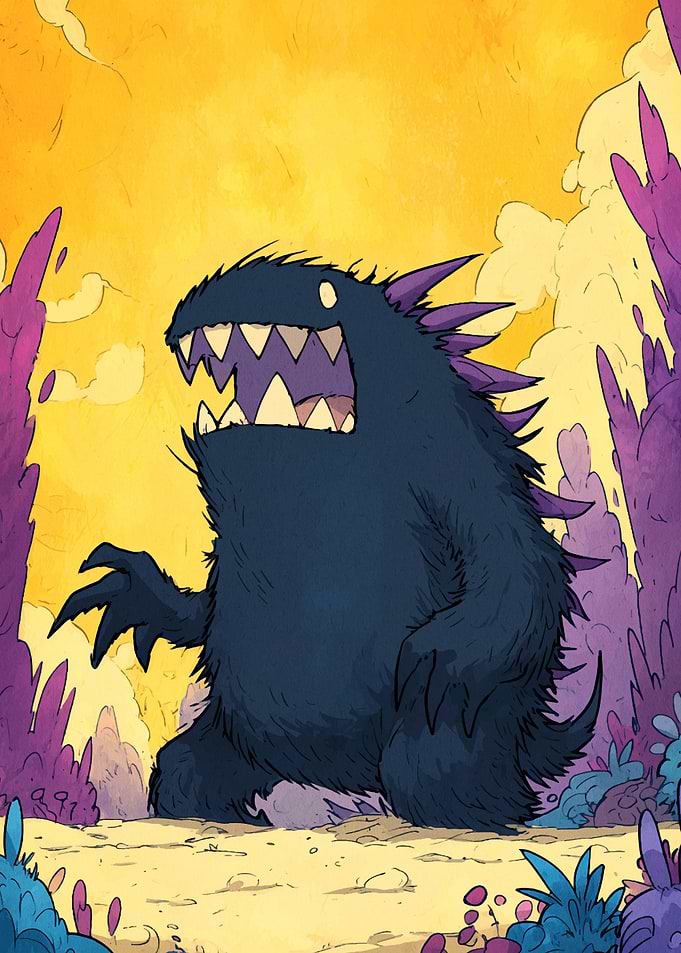 Cartoon Monster in Alien Landscape
