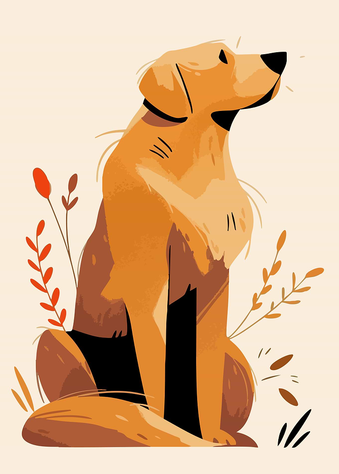Boho Autumn Golden Retriever Minimalist Art Illustration