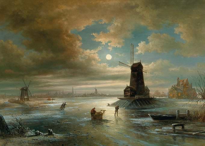 Winter Landscape with Windmills and Figures