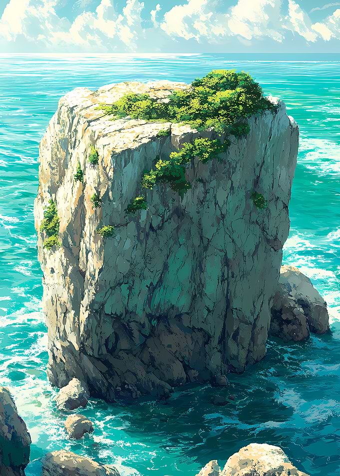 Island Rock Formation in Turquoise Sea