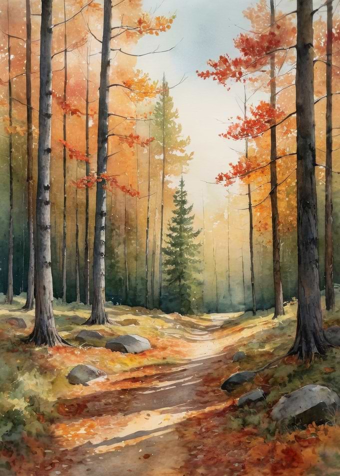 Autumn Forest Watercolor Painting