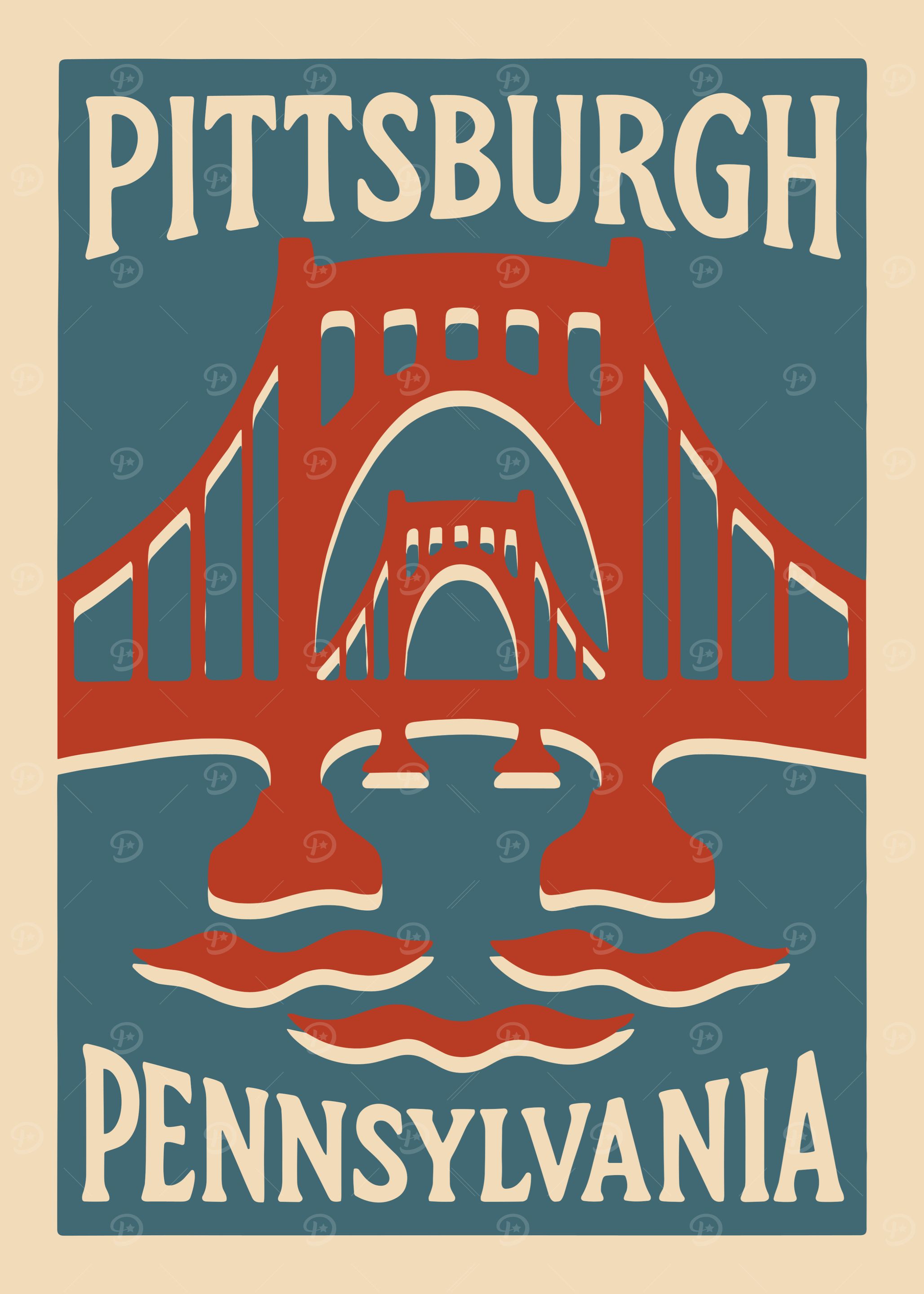 Pittsburgh Pennsylvania Bridge Retro Poster