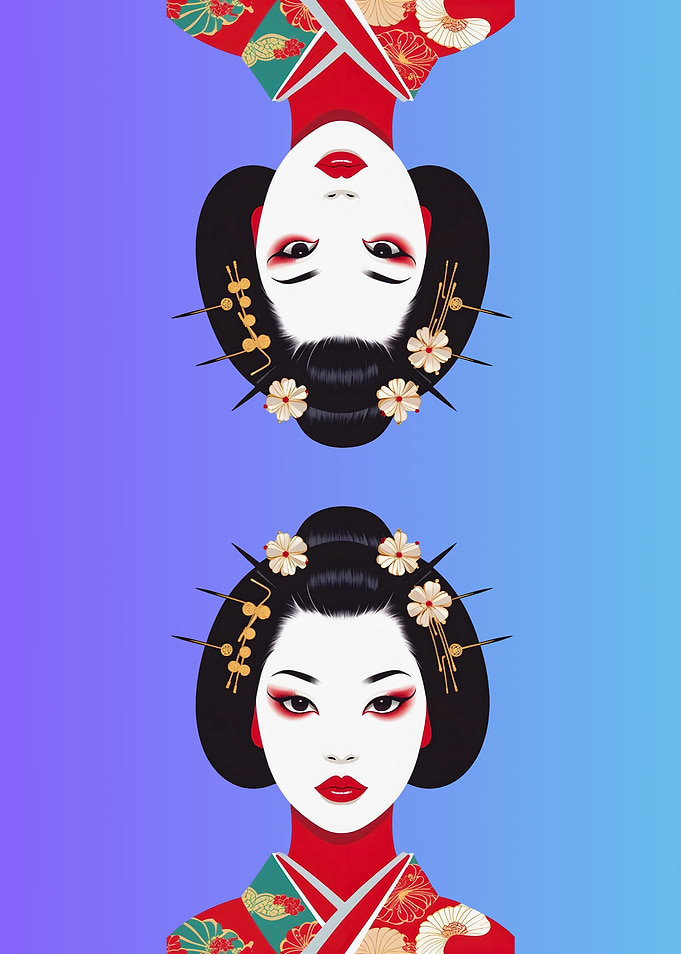 Geisha Portrait Illustration on Gradient Background