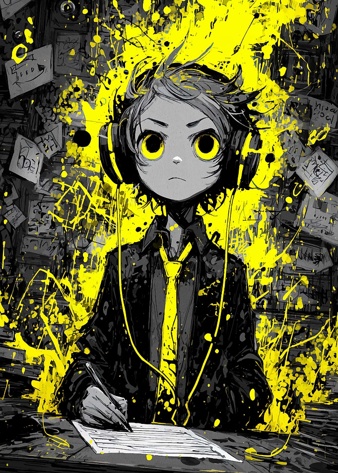 Anime Boy with Headphones and Pen