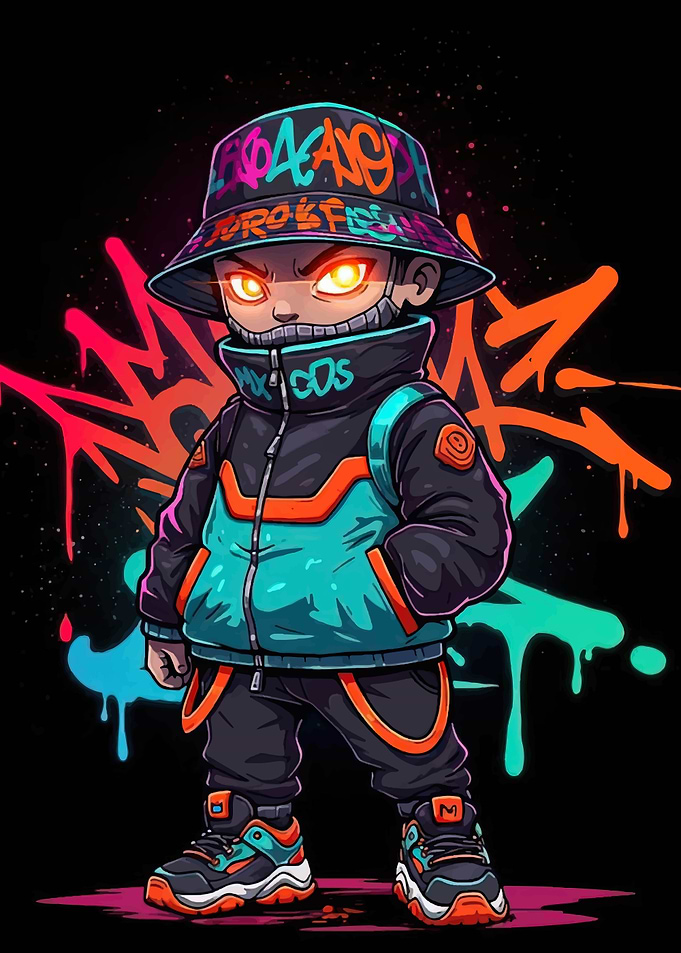 Urban Graffiti Character with Glowing Eyes