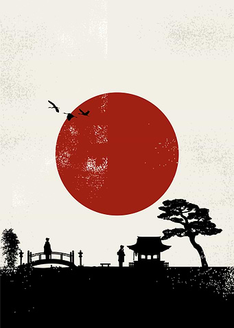 Japanese Landscape Red Sun
