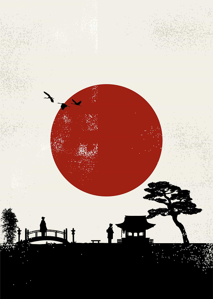 Japanese Landscape Red Sun