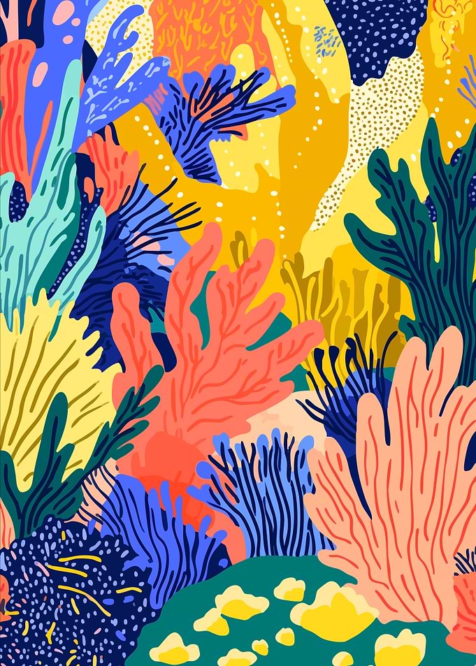 Abstract Coral Reef Colorful Minimalist Illustration Art