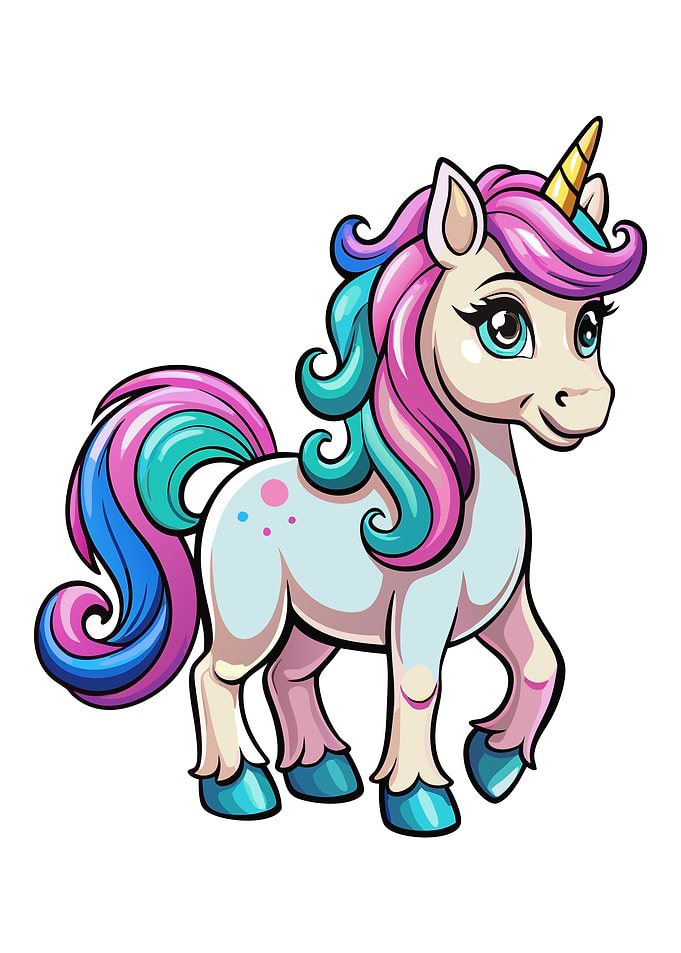 Cartoon Unicorn with Colorful Mane
