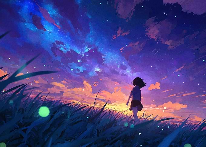 Girl Gazing at Starry Night Sky