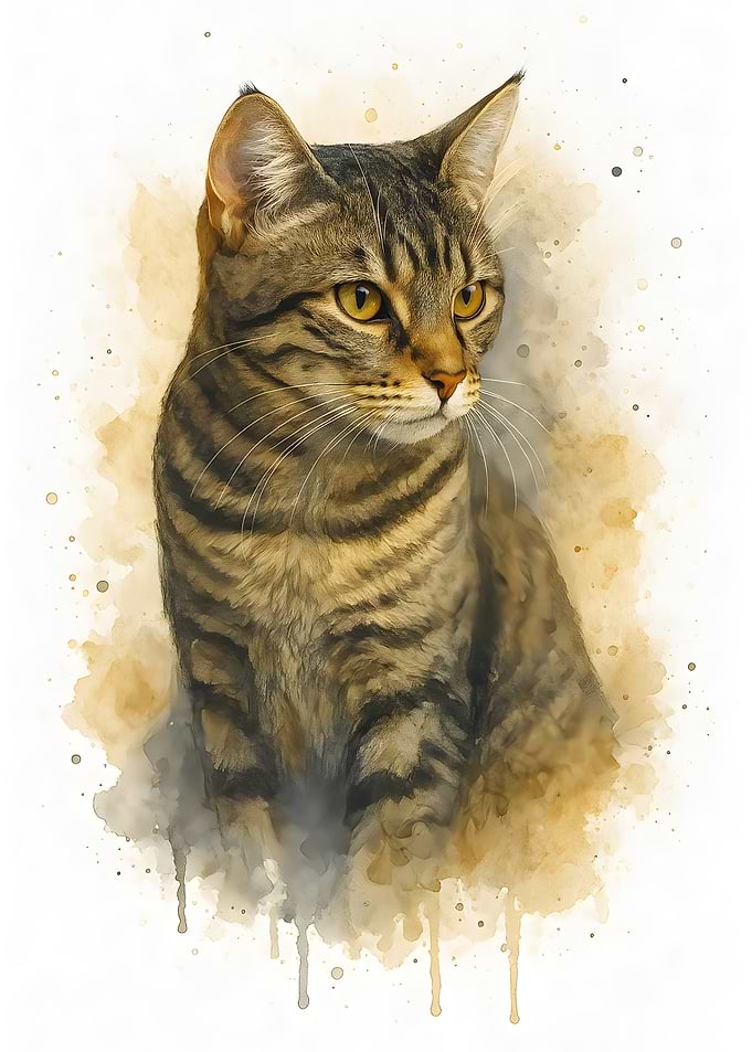 Watercolor Tabby Cat Portrait